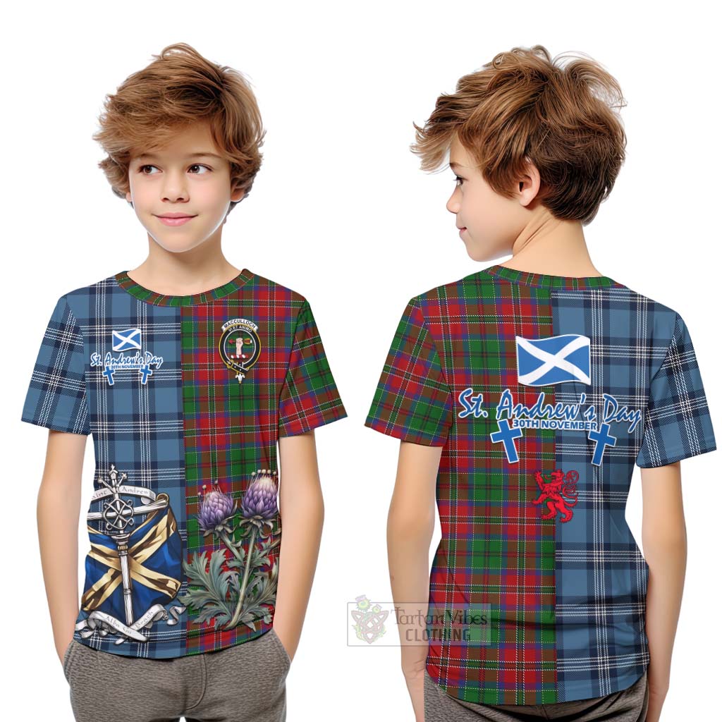 Tartan Vibes Clothing MacCulloch (McCulloch) Tartan Kid T-Shirt Happy St. Andrew's Day Half Tartan Style