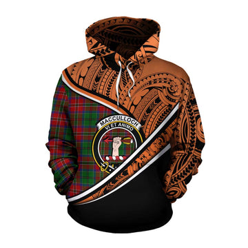 MacCulloch (McCulloch) Crest Tartan Cotton Hoodie with Polynesian Vibes Style - Orange Version