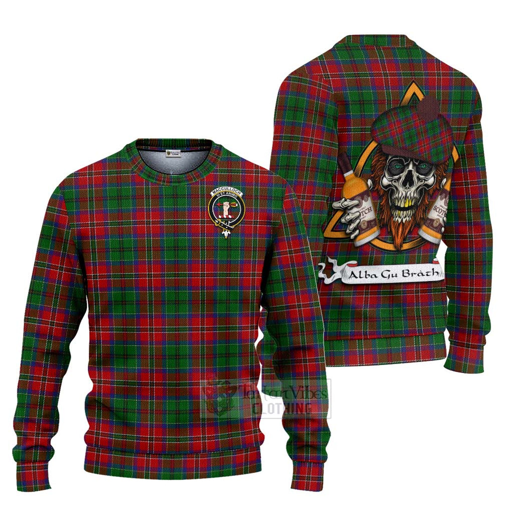 Tartan Vibes Clothing MacCulloch (McCulloch) Tartan Knitted Sweater with Family Crest and Bearded Skull Holding Bottles of Whiskey