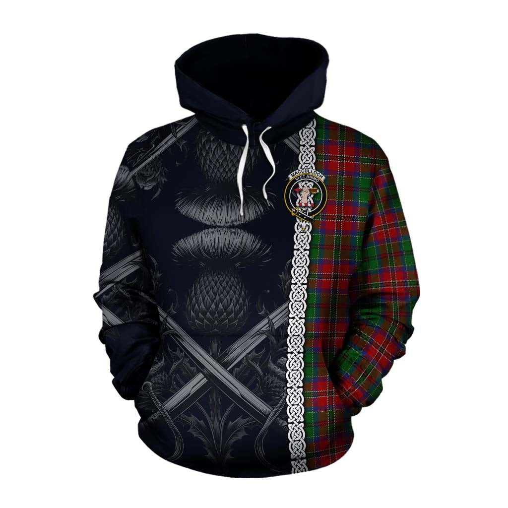 Tartan Vibes Clothing MacCulloch (McCulloch) Tartan Cotton Hoodie with Family Crest Cross Sword Thistle Celtic Vibes