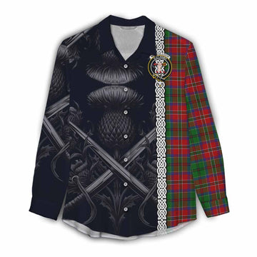 MacCulloch (McCulloch) Tartan Women's Casual Shirt with Family Crest Cross Sword Thistle Celtic Vibes