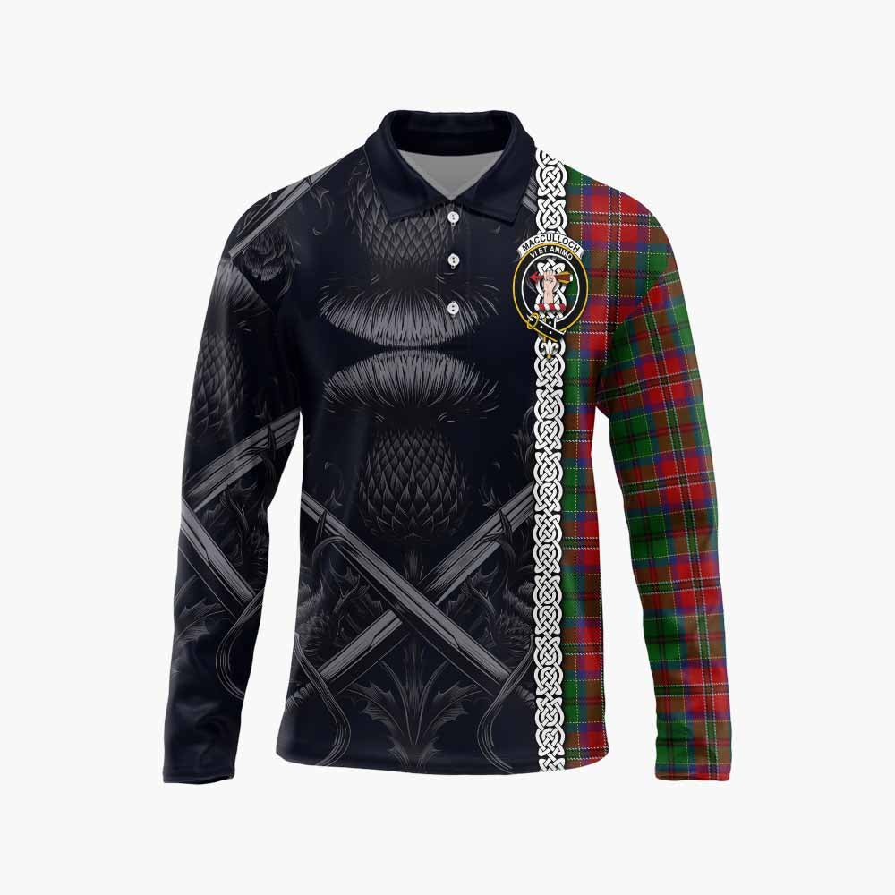 Tartan Vibes Clothing MacCulloch (McCulloch) Tartan Long Sleeve Polo Shirt with Family Crest Cross Sword Thistle Celtic Vibes