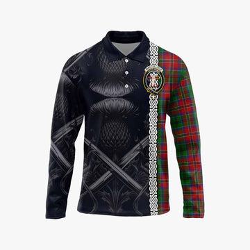 MacCulloch (McCulloch) Tartan Long Sleeve Polo Shirt with Family Crest Cross Sword Thistle Celtic Vibes