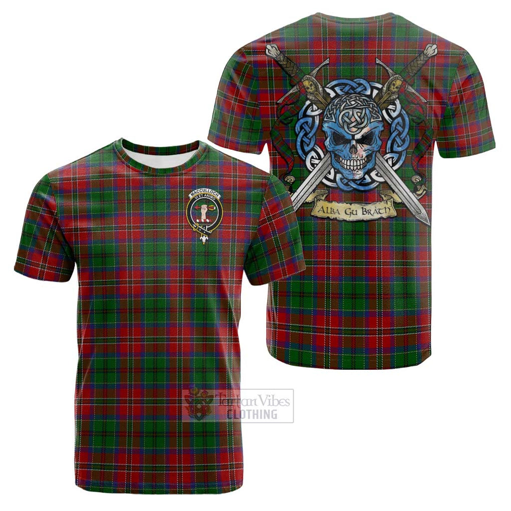 Tartan Vibes Clothing MacCulloch (McCulloch) Tartan Cotton T-shirt with Family Crest Celtic Skull Style