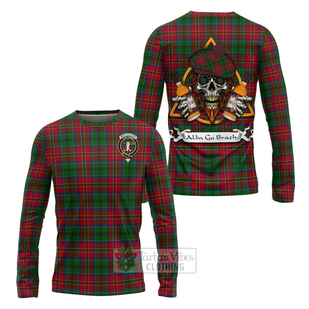 Tartan Vibes Clothing MacCulloch (McCulloch) Tartan Long Sleeve T-Shirt with Family Crest and Bearded Skull Holding Bottles of Whiskey