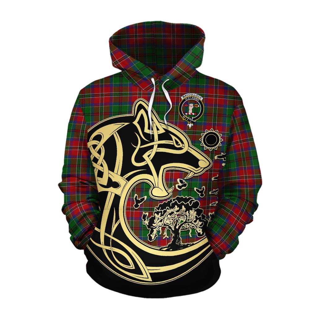 Tartan Vibes Clothing MacCulloch (McCulloch) Tartan Cotton Hoodie with Family Crest Celtic Wolf Style