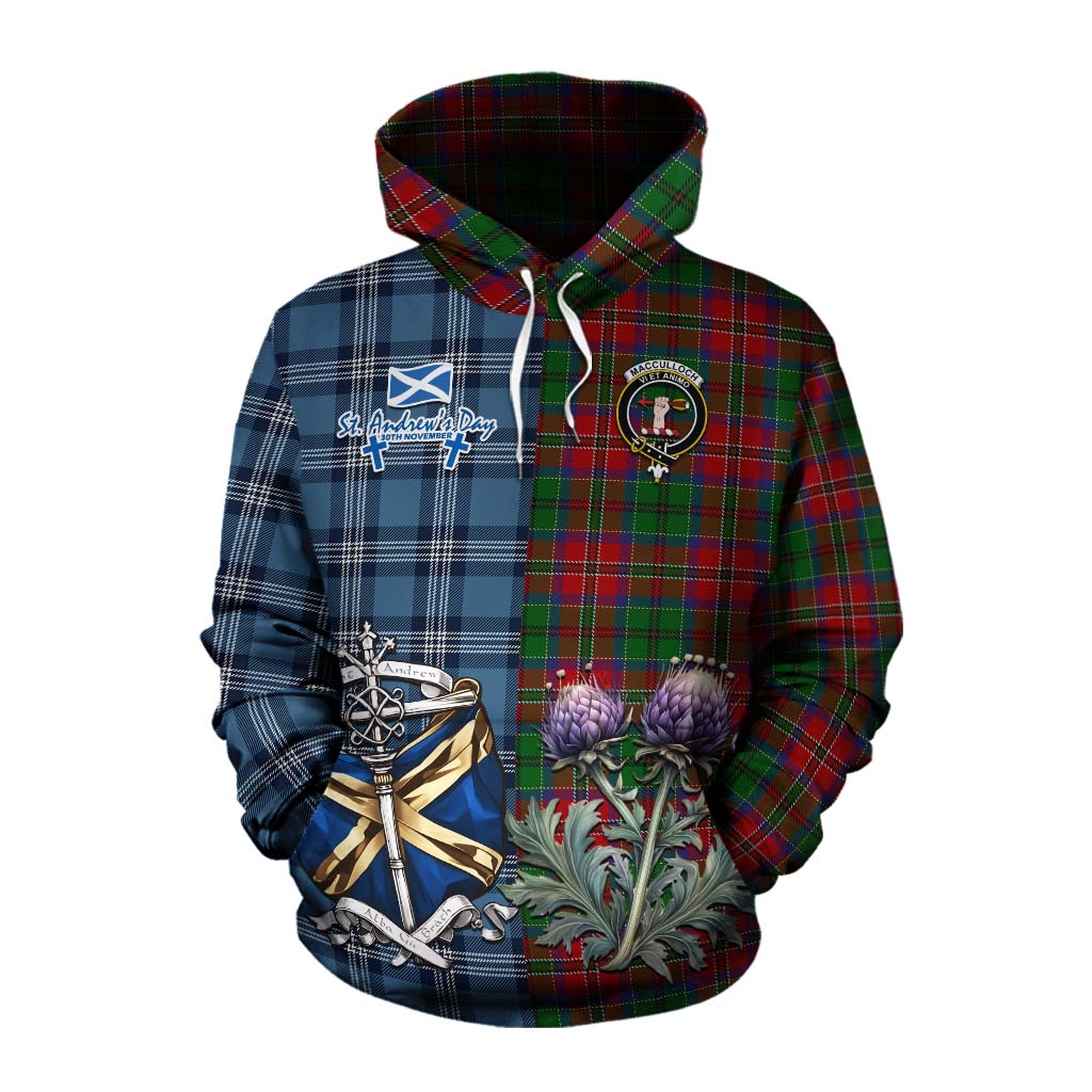 Tartan Vibes Clothing MacCulloch (McCulloch) Tartan Cotton Hoodie Happy St. Andrew's Day Half Tartan Style