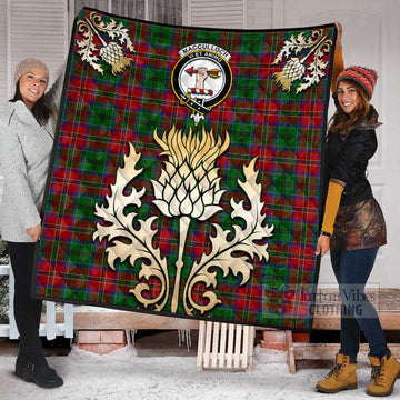 MacCulloch (McCulloch) Tartan Quilt with Family Crest and Golden Thistle Style