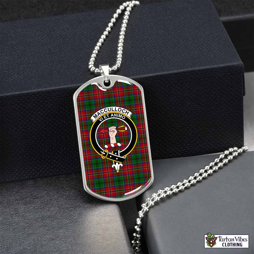 Tartan Vibes Clothing MacCulloch (McCulloch) Tartan Dog Tag Necklace with Family Crest