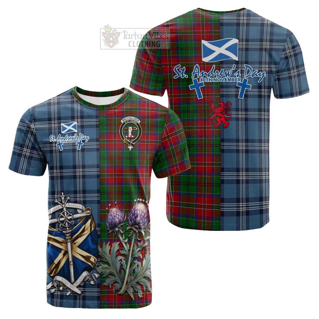 Tartan Vibes Clothing MacCulloch (McCulloch) Tartan Cotton T-shirt Happy St. Andrew's Day Half Tartan Style