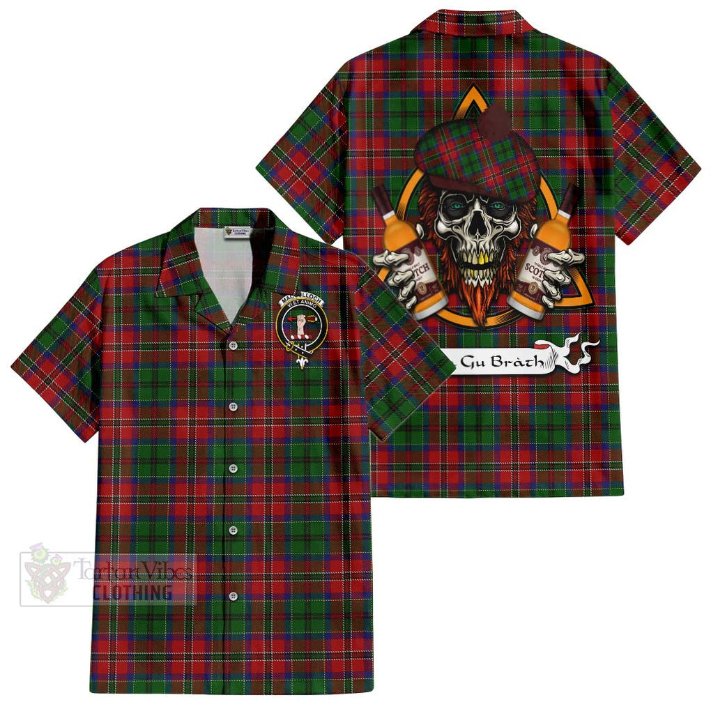 Tartan Vibes Clothing MacCulloch (McCulloch) Tartan Short Sleeve Button Shirt with Family Crest and Bearded Skull Holding Bottles of Whiskey