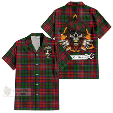 MacCulloch (McCulloch) Tartan Short Sleeve Button Shirt with Family Crest and Bearded Skull Holding Bottles of Whiskey