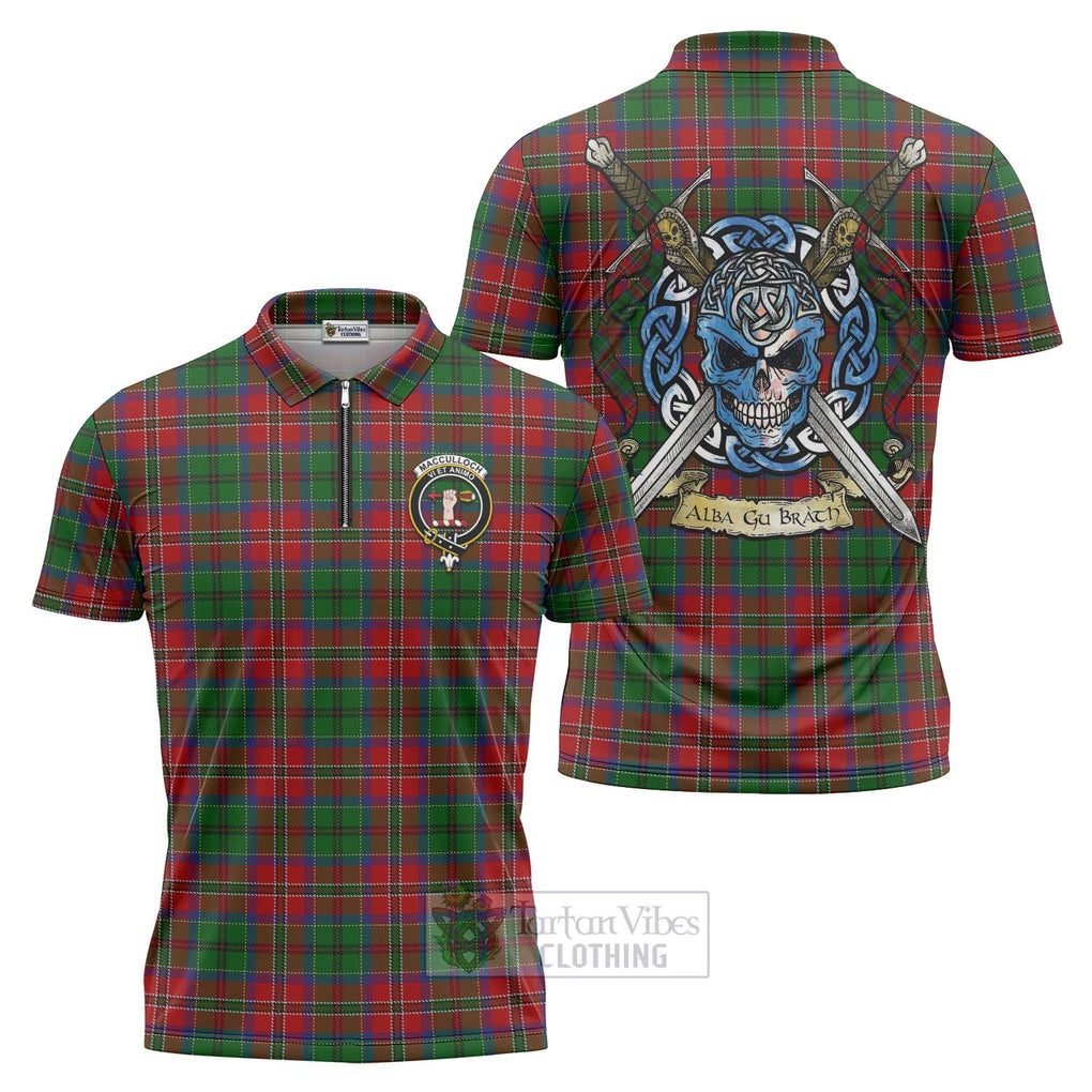 Tartan Vibes Clothing MacCulloch (McCulloch) Tartan Zipper Polo Shirt with Family Crest Celtic Skull Style