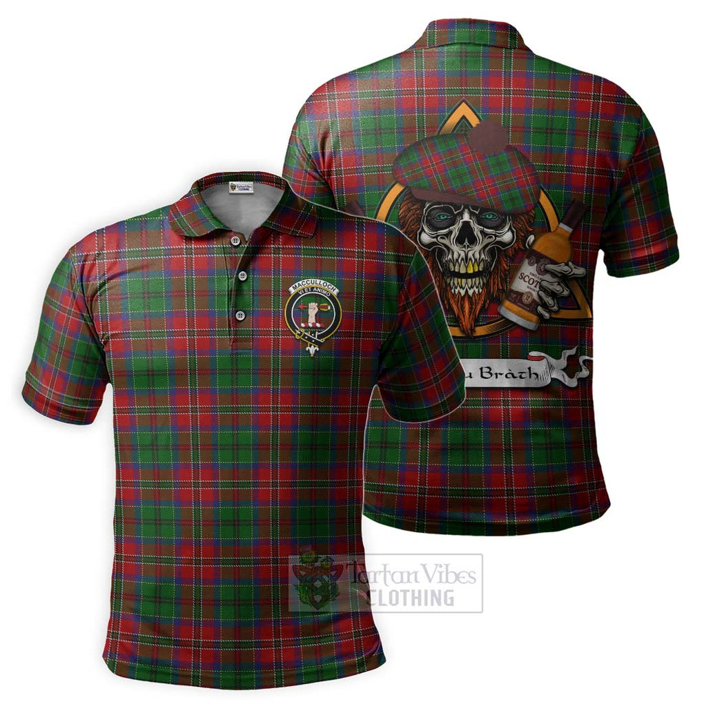 Tartan Vibes Clothing MacCulloch (McCulloch) Tartan Polo Shirt with Family Crest and Bearded Skull Holding Bottles of Whiskey