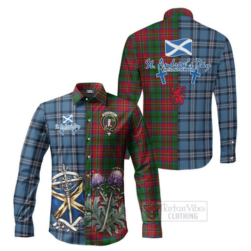 MacCulloch (McCulloch) Tartan Long Sleeve Button Shirt Happy St. Andrew's Day Half Tartan Style