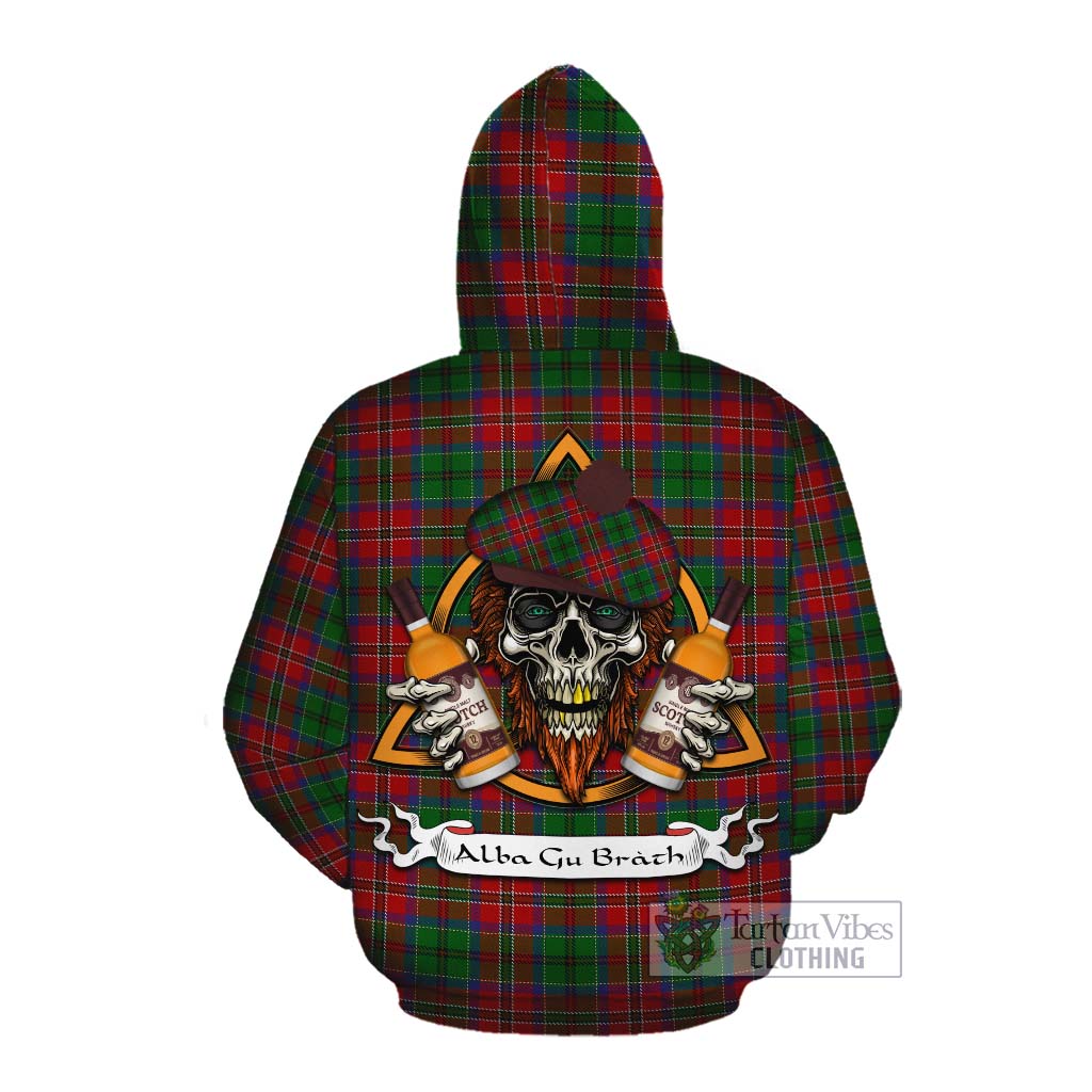 Tartan Vibes Clothing MacCulloch (McCulloch) Tartan Cotton Hoodie with Family Crest and Bearded Skull Holding Bottles of Whiskey