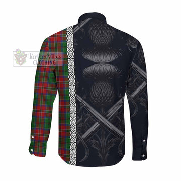 MacCulloch (McCulloch) Tartan Long Sleeve Button Shirt with Family Crest Cross Sword Thistle Celtic Vibes Men's Shirt - Tartan Vibes Clothing