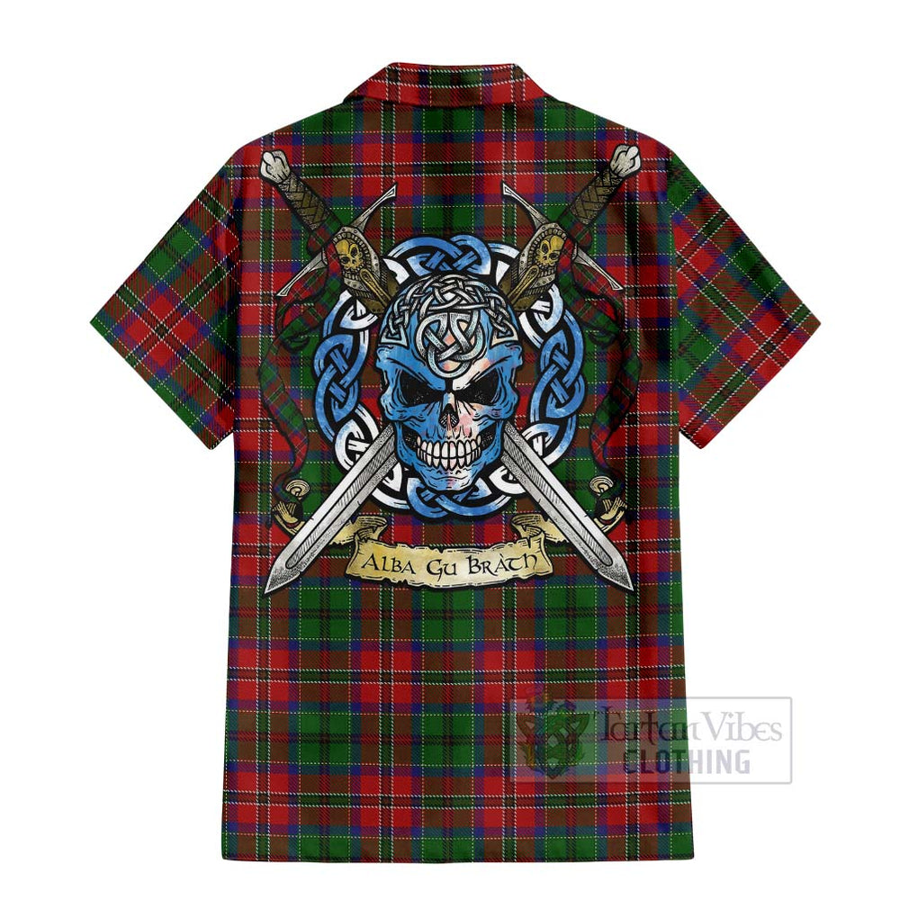 Tartan Vibes Clothing MacCulloch (McCulloch) Tartan Short Sleeve Button Shirt with Family Crest Celtic Skull Style