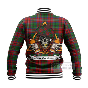 MacCulloch (McCulloch) Tartan Baseball Jacket with Family Crest and Bearded Skull Holding Bottles of Whiskey