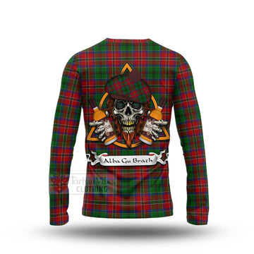 MacCulloch (McCulloch) Tartan Long Sleeve T-Shirt with Family Crest and Bearded Skull Holding Bottles of Whiskey