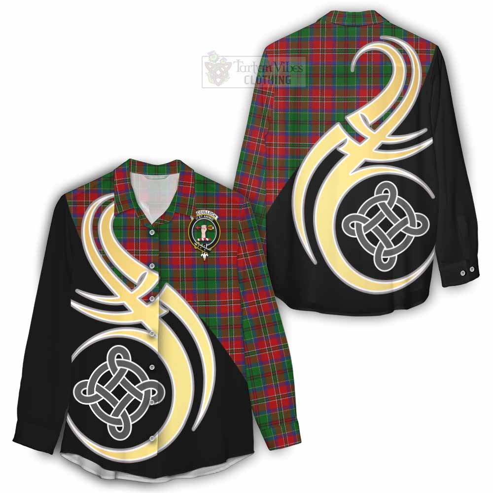 Tartan Vibes Clothing MacCulloch (McCulloch) Tartan Women's Casual Shirt with Family Crest and Celtic Symbol Style