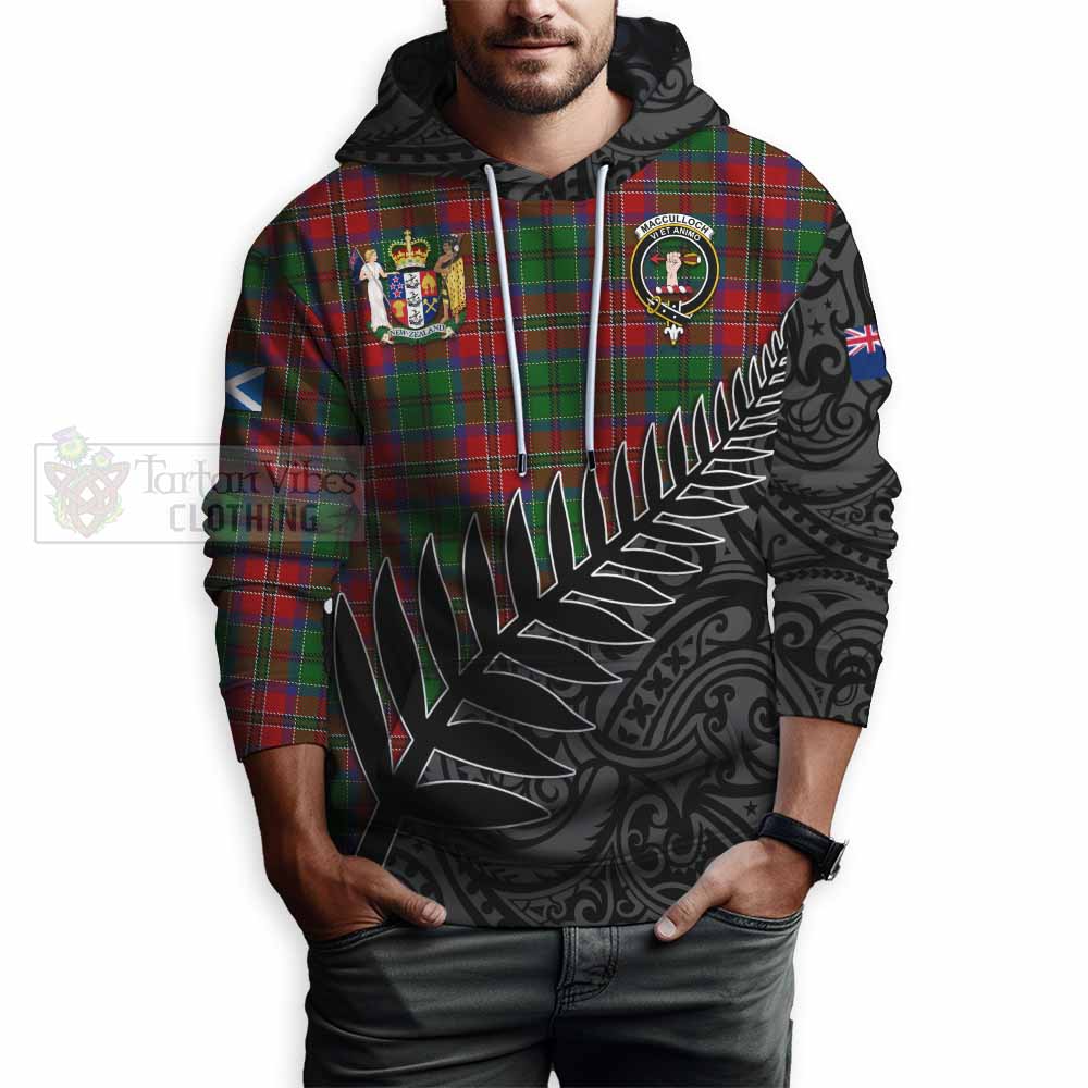 Tartan Vibes Clothing MacCulloch (McCulloch) Crest Tartan Hoodie with New Zealand Silver Fern Half Style