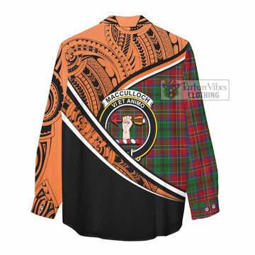 MacCulloch (McCulloch) Crest Tartan Women's Casual Shirt with Polynesian Vibes Style - Orange Version