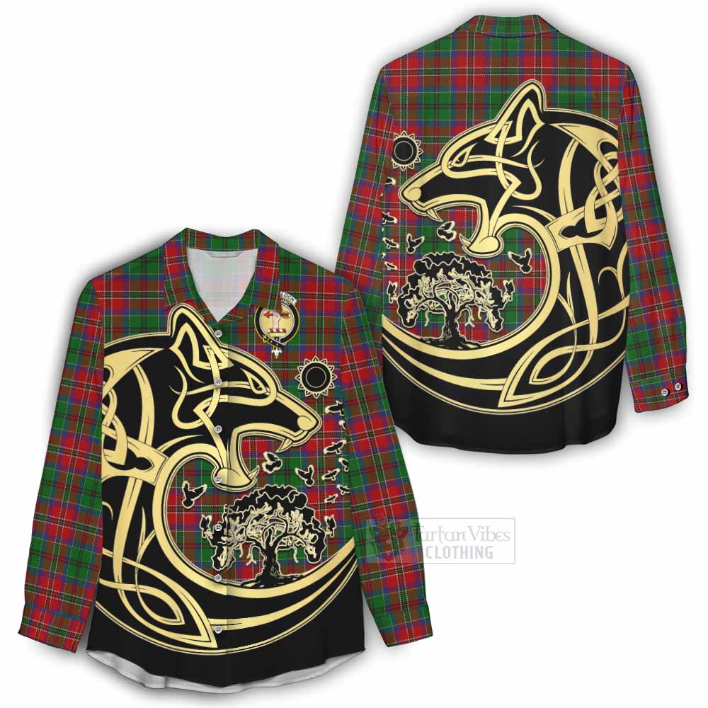 Tartan Vibes Clothing MacCulloch (McCulloch) Tartan Women's Casual Shirt with Family Crest Celtic Wolf Style