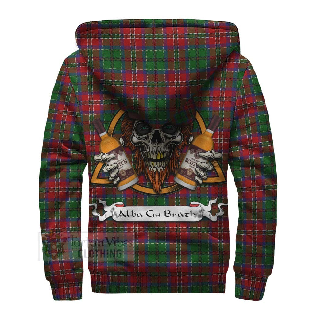 Tartan Vibes Clothing MacCulloch (McCulloch) Tartan Sherpa Hoodie with Family Crest and Bearded Skull Holding Bottles of Whiskey