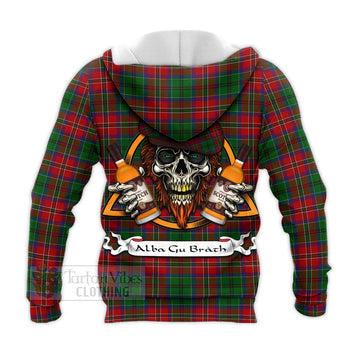 MacCulloch (McCulloch) Tartan Knitted Hoodie with Family Crest and Bearded Skull Holding Bottles of Whiskey