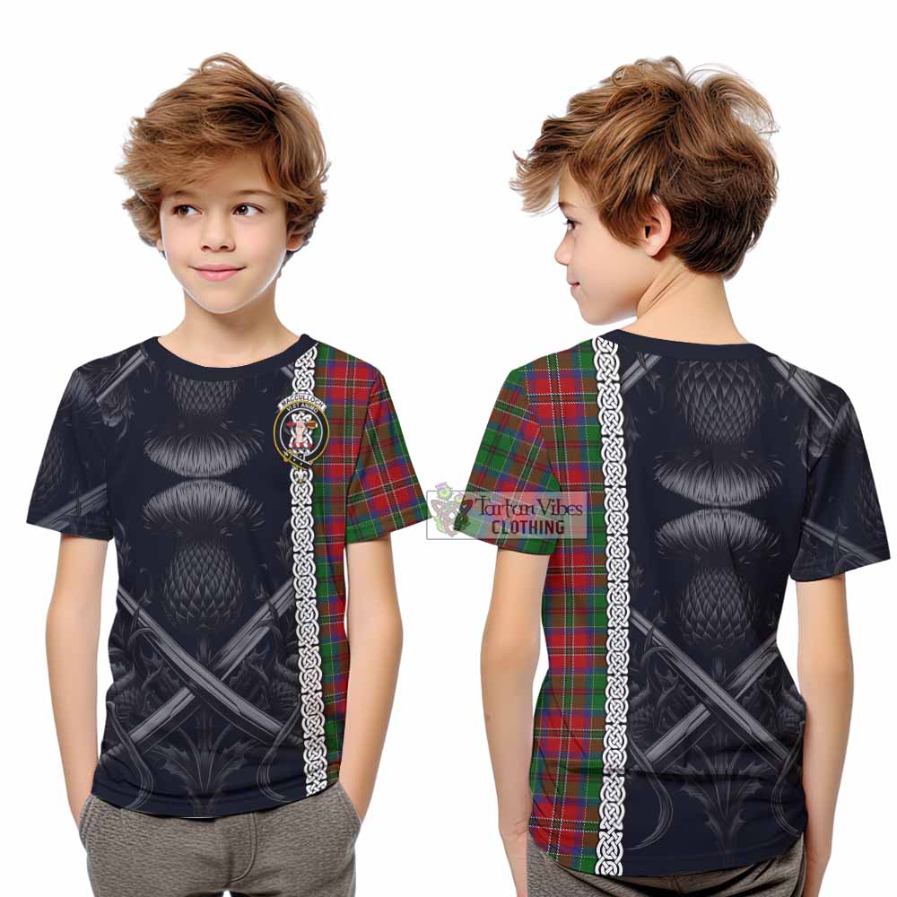 Tartan Vibes Clothing MacCulloch (McCulloch) Tartan Kid T-Shirt with Family Crest Cross Sword Thistle Celtic Vibes