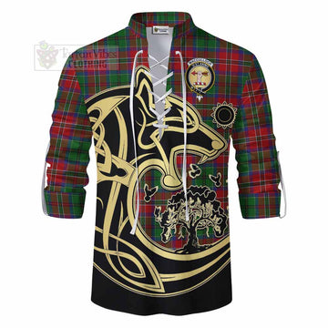 MacCulloch (McCulloch) Tartan Ghillie Kilt Shirt with Family Crest Celtic Wolf Style