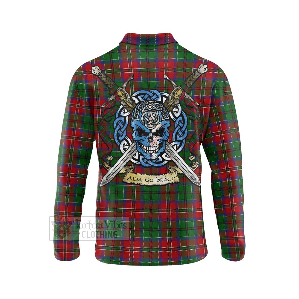 Tartan Vibes Clothing MacCulloch (McCulloch) Tartan Long Sleeve Polo Shirt with Family Crest Celtic Skull Style