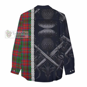 MacCulloch (McCulloch) Tartan Women's Casual Shirt with Family Crest Cross Sword Thistle Celtic Vibes