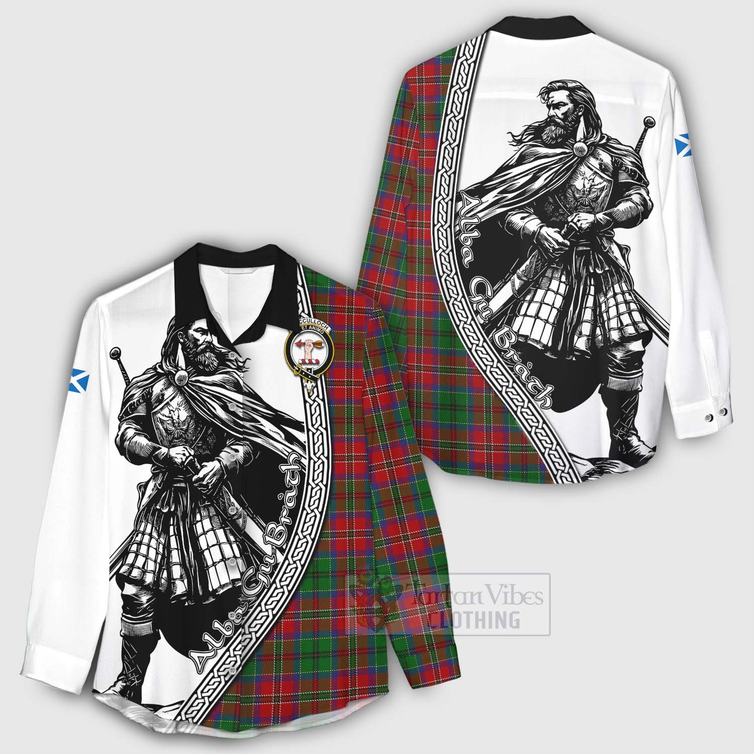 Tartan Vibes Clothing MacCulloch (McCulloch) Tartan Clan Crest Women's Casual Shirt with Highlander Warrior Celtic Style