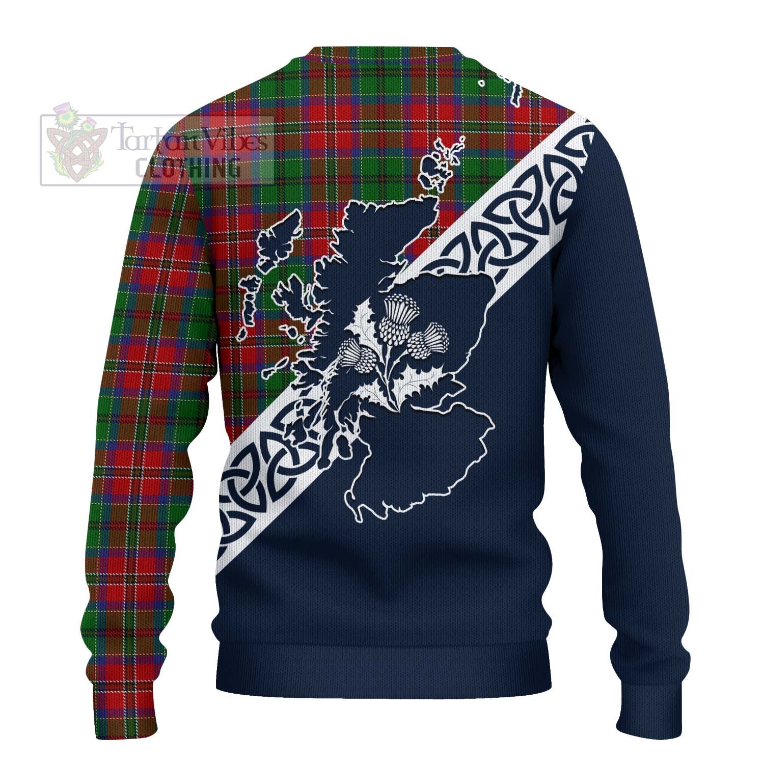 Tartan Vibes Clothing MacCulloch (McCulloch) Tartan Knitted Sweater Featuring Thistle and Scotland Map