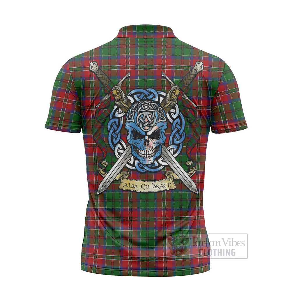 Tartan Vibes Clothing MacCulloch (McCulloch) Tartan Zipper Polo Shirt with Family Crest Celtic Skull Style