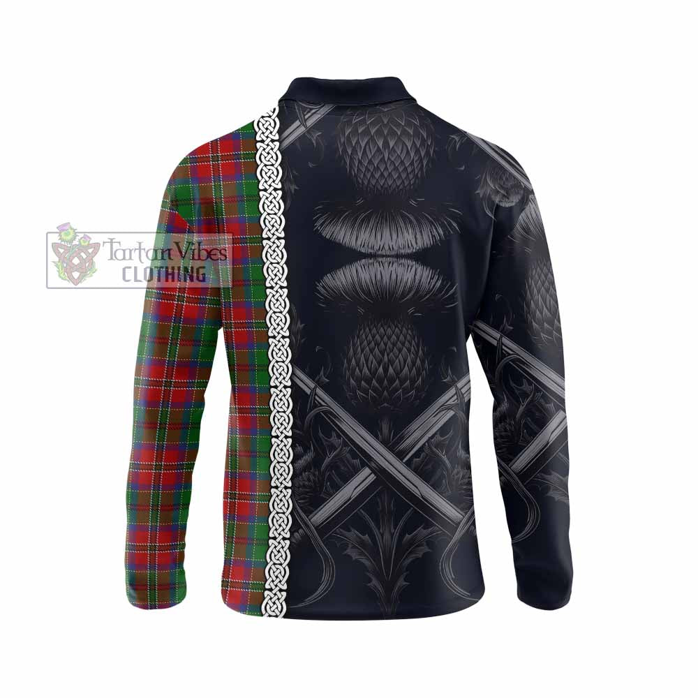 Tartan Vibes Clothing MacCulloch (McCulloch) Tartan Long Sleeve Polo Shirt with Family Crest Cross Sword Thistle Celtic Vibes