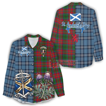 MacCulloch (McCulloch) Tartan Women's Casual Shirt Happy St. Andrew's Day Half Tartan Style