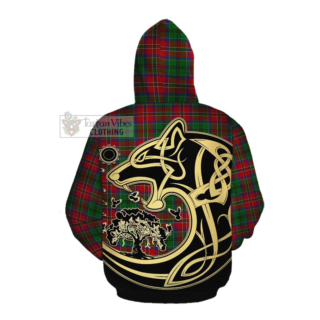 Tartan Vibes Clothing MacCulloch (McCulloch) Tartan Cotton Hoodie with Family Crest Celtic Wolf Style