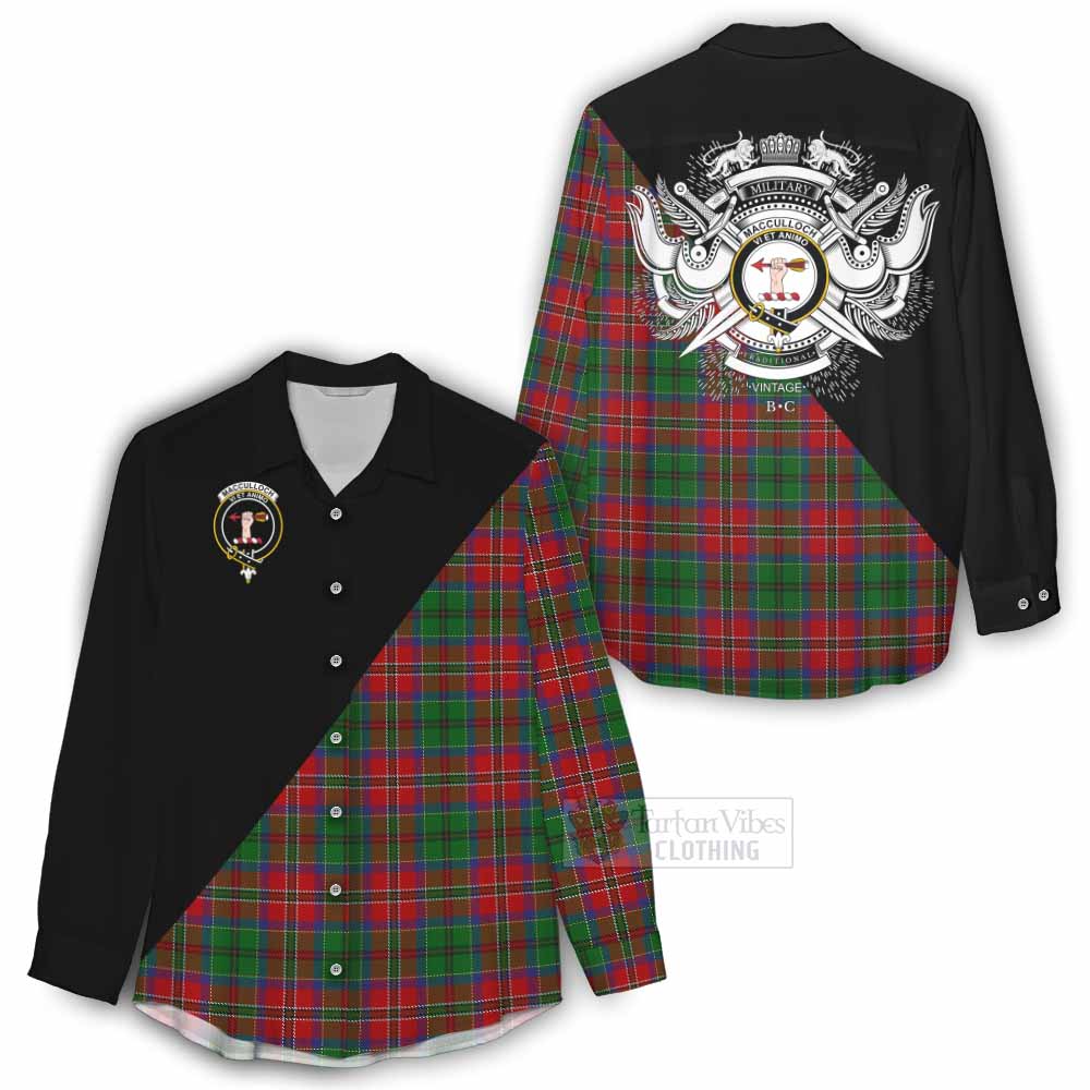 Tartan Vibes Clothing MacCulloch (McCulloch) Tartan Women's Casual Shirt with Family Crest and Military Logo Style