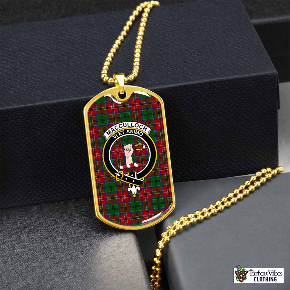 Tartan Vibes Clothing MacCulloch (McCulloch) Tartan Dog Tag Necklace with Family Crest