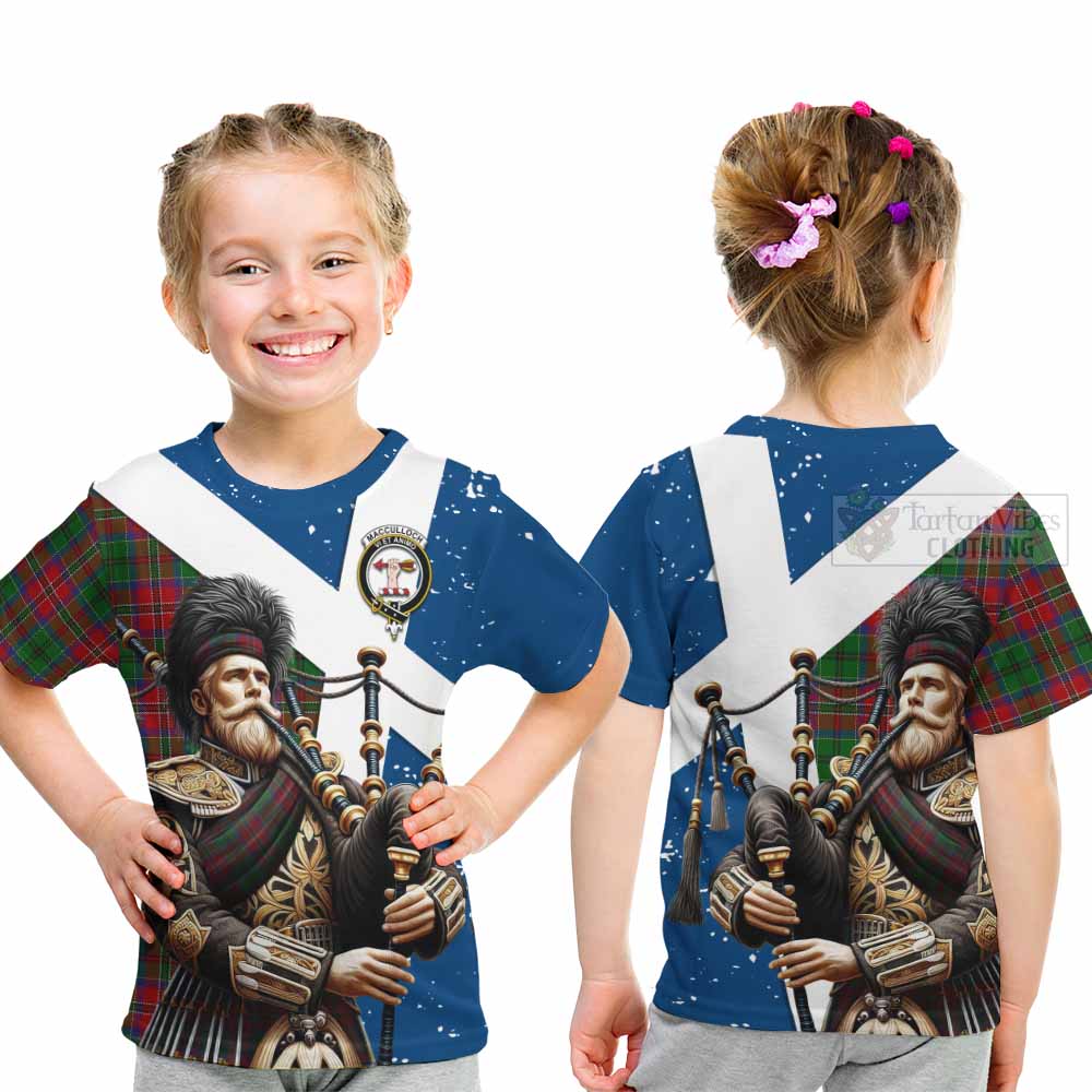 Tartan Vibes Clothing MacCulloch (McCulloch) Tartan Kid T-Shirt with Family Crest Scottish Bagpiper Vibes