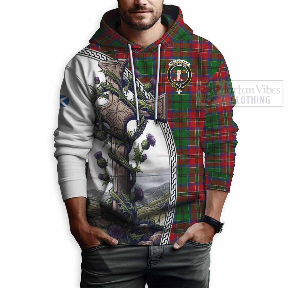 Tartan Vibes Clothing MacCulloch (McCulloch) Tartan Hoodie with Family Crest and St. Andrew's Cross Accented by Thistle Vines