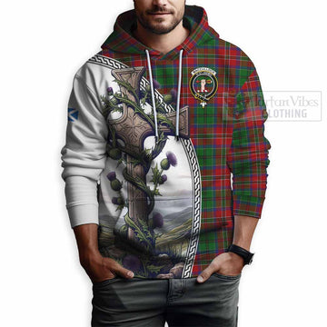 MacCulloch (McCulloch) Tartan Hoodie with Family Crest and St. Andrew's Cross Accented by Thistle Vines