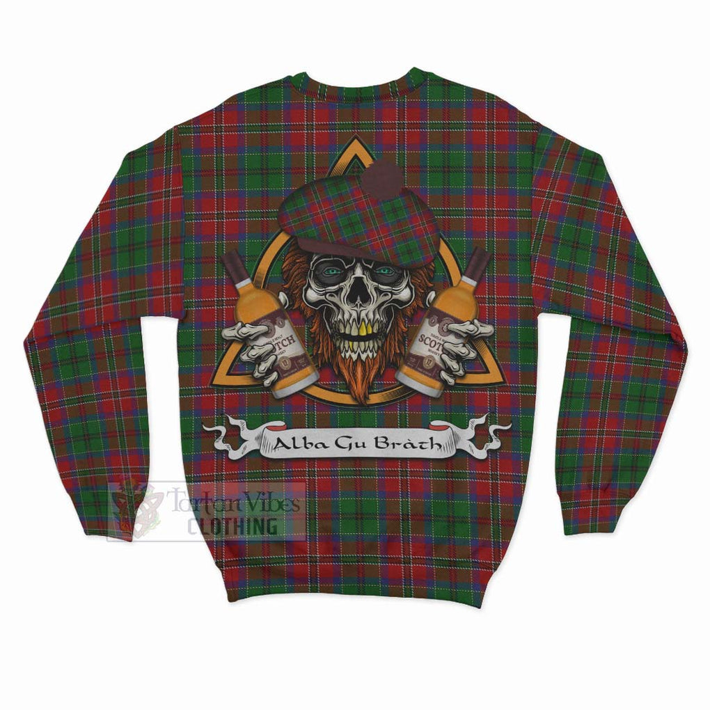 Tartan Vibes Clothing MacCulloch (McCulloch) Tartan Sweatshirt with Family Crest and Bearded Skull Holding Bottles of Whiskey