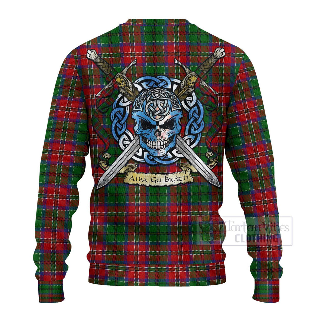 Tartan Vibes Clothing MacCulloch (McCulloch) Tartan Knitted Sweater with Family Crest Celtic Skull Style