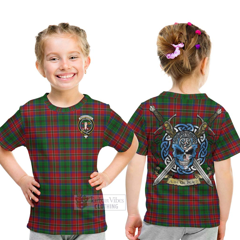 Tartan Vibes Clothing MacCulloch (McCulloch) Tartan Kid T-Shirt with Family Crest Celtic Skull Style