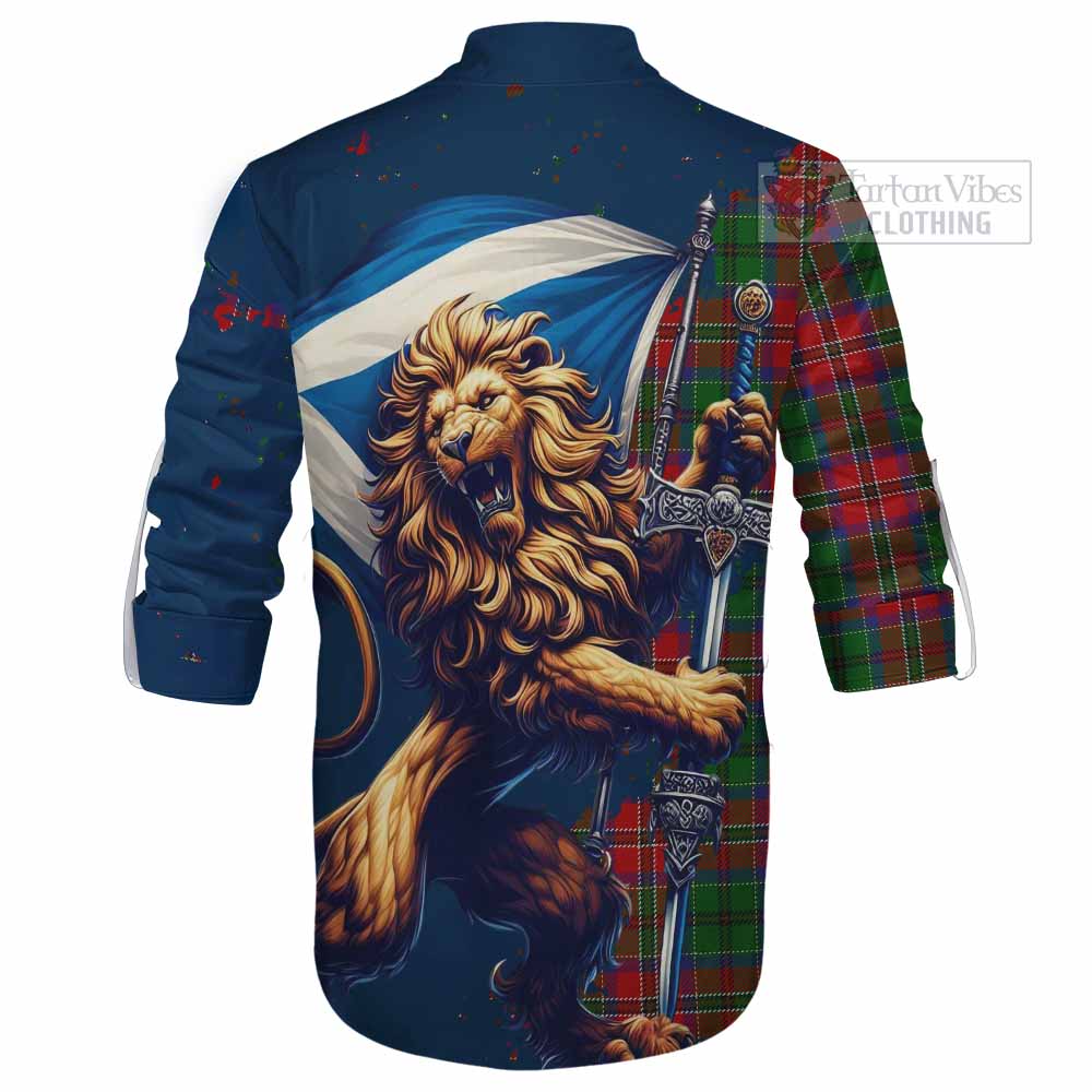 Tartan Vibes Clothing MacCulloch (McCulloch) Tartan Family Crest Ghillie Kilt Shirt with Scottish Majestic Lion