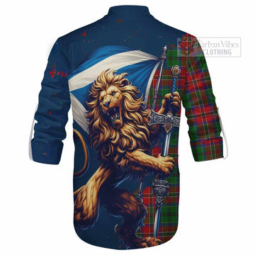 MacCulloch (McCulloch) Tartan Family Crest Ghillie Kilt Shirt with Scottish Majestic Lion